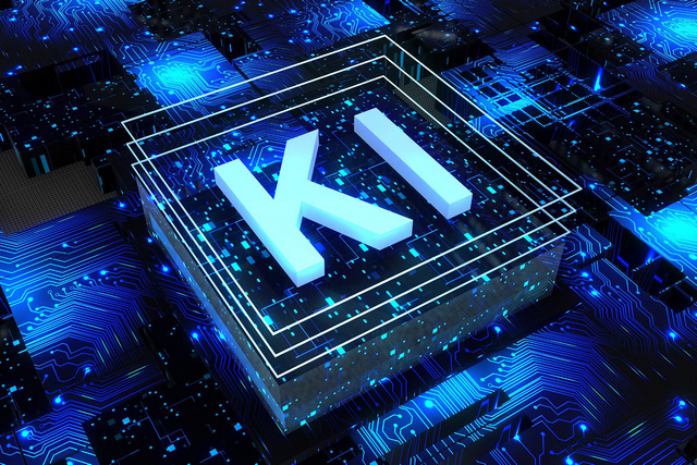 Künstliche Intelligenz, KI - abstrakter Prozessor auf Leiterplatte